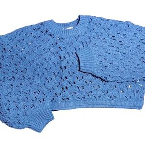 ZENANA Blue Speckled Crochet Knit Sweater Pullover S cropped y2k coquette street